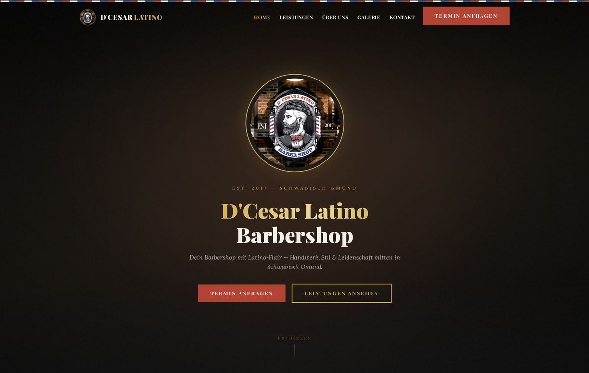 Screenshot der Website von D'Cesar Latino Barbershop in Schwäbisch Gmünd