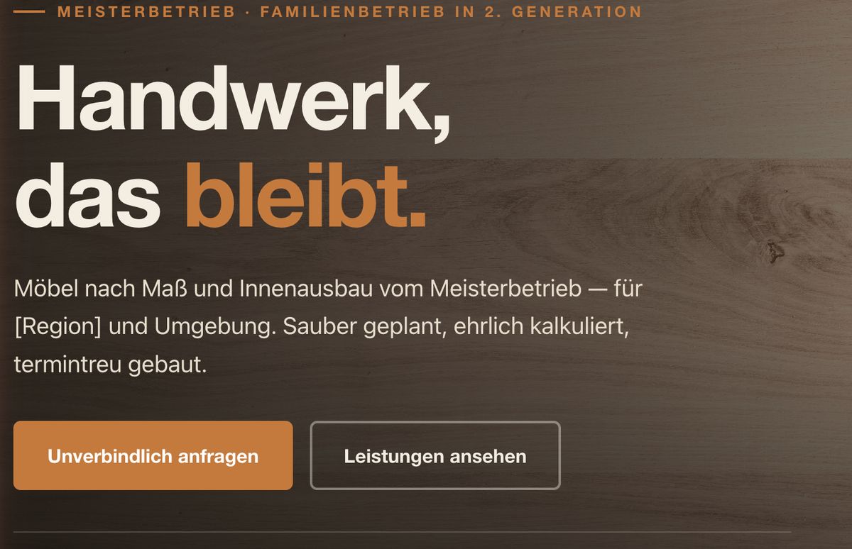 Screenshot der Konzept-Demo Holzwerk Brandt — Schreinerei