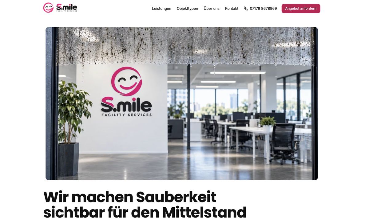 Screenshot der Website von S.mile Facility Services